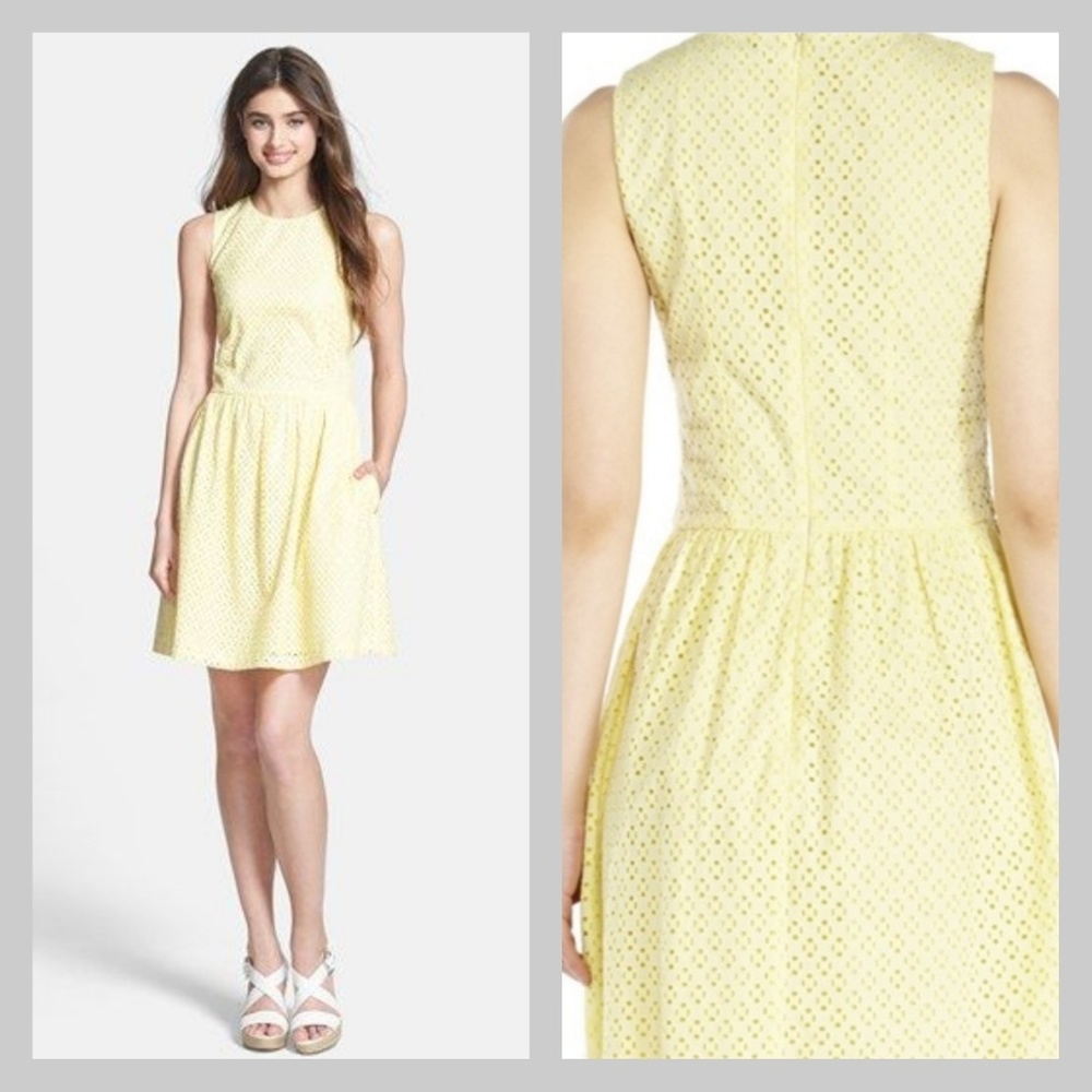 French Connection Eyelet Fit & Flare Yellow Dress